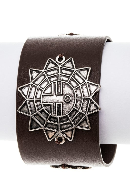 ICONIC SUN EMBLEM LEATHER BRACELET