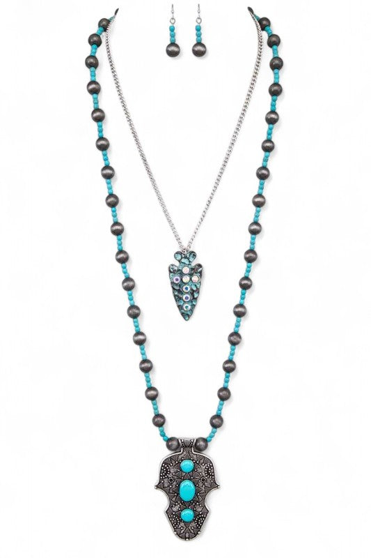 Navajo Beads Arrow Head Layer Necklace Set
